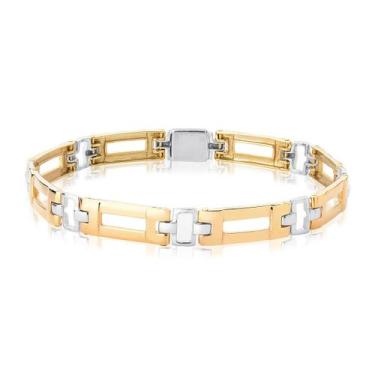 Imagem de Pulseira Masculina Larga Duas Cores Ouro Puro 14 Gramas 10k - MAEHLER 