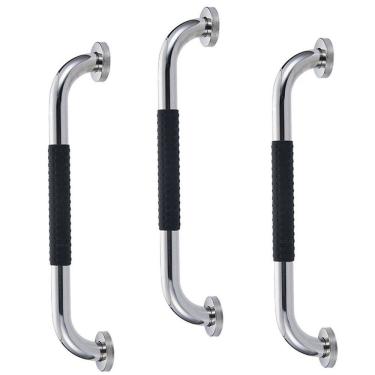 Imagem de Barra de Apoio 30cm Inox Superficie Antiderrapante Kit 3 unidades Banheiro Box Criança Idoso Segurança Acessibilidade