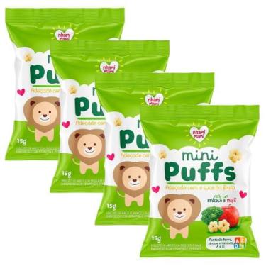 Imagem de Kit 4 Biscoito Nhami Mami Mini Puffs Snack Brócolis e Maça 15g