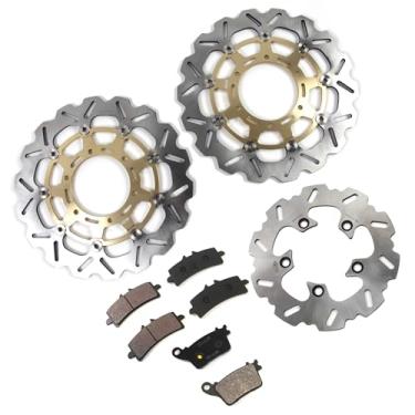 Imagem de Discos e pastilhas de disco de freio dianteiros e traseiros flutuantes compatíveis com Suzuki GSXR 600 750 2011-2015, GSXR 1000 2012-2015, acessórios de substituição de motocicleta pretos
