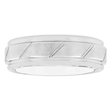Imagem de Aliança de casamento masculina de carboneto de tântalo 7 mm prata, cinza e preto com sulcos diagonais diagonais, Metal
