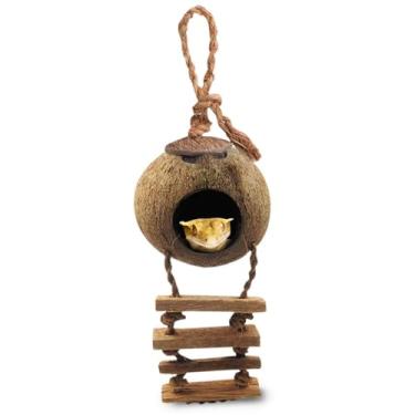 Imagem de SunGrow Gecko Coco Den with Ladder, 5,1 polegadas (diâmetro da estrutura) 2,4 polegadas (diâmetro de abertura), Mini Condomínio para lagartos, textura de coco fornece comida para animais de estimação, casca, habitat de caverna com laço para pendurar