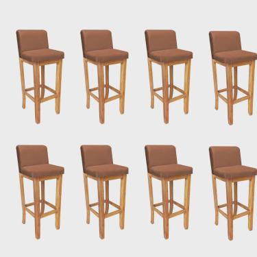 Imagem de Kit 08 Banqueta Alta Com Encosto Aila Balcão Bistrô Base Madeira Maciça Suede Terracota - Ahz Móveis