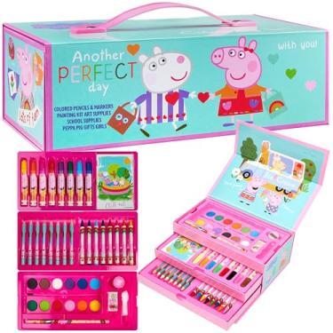 Imagem de Peppa Pig Lápis de cor, material de arte, kit de desenho infantil, material escolar, artigos de papelaria para colorir, lápis de desenho, kit de arte, estojo de viagem com giz de cera, artes e