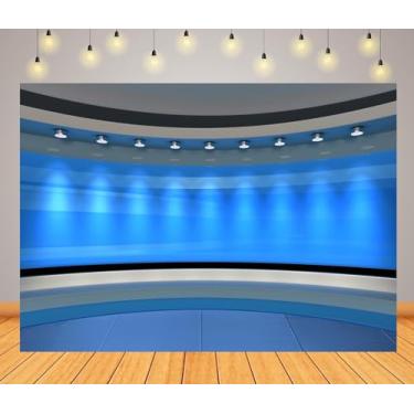 Imagem de BELECO Tecido azul de 3 x 2,4 m para estúdio de notícias, sala de notícias, sala de notícias, sala de notícias, programa de TV, plano de fundo, estudo de negócios, retrato de notícias, transmissão ao