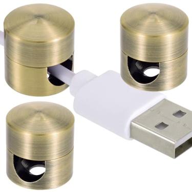 Imagem de YALOJE 3 conjuntos de suporte de cabo de carregador de telefone, clipes de cabo adesivo para mesa de cabeceira, organização de fio de mesa ajustável, gerenciamento de cabo de âncora de metal brilhante