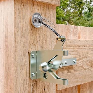 Imagem de SANKEYTEW Trava de portão com puxador de cabo de mola para portão de cerca - aço carbono - preto, trava de portão de vedação automática, trava de porta para cerca externa, piscina segura, jardim