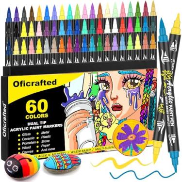 Imagem de Oficrafted 60 Colors Dual Tip Acrylic Paint Pens Markers, Premium Acrylic Paint Markers with Brush and Fine Tip, Acrylic Paint Pens for Rock Painting, Wood, Canvas, Glass & Ceramic Surfaces
