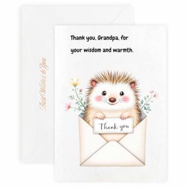 Imagem de MAGJUCHE Cartão de agradecimento para vovô – Selo e envelope de cera elegante, papel de 300 g/m², impressão vívida de 600 DPI, 12 x 17 cm, design de ouriço