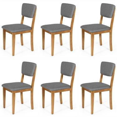 Imagem de Conjunto 6 Cadeiras De Jantar Estofada Em Madeira Maciça Ella Cinza Escuro