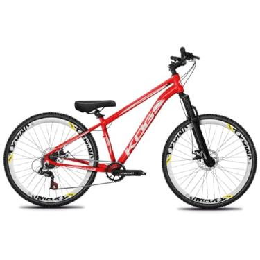 Imagem de Bicicleta Aro 26 Rebaixada Freeride para Grau, Quadro em Alumínio, Relação 1x7, Aros Vmaxx Coloridos, Pedivela 34D, Suspensão 80mm,Vermelho Branco