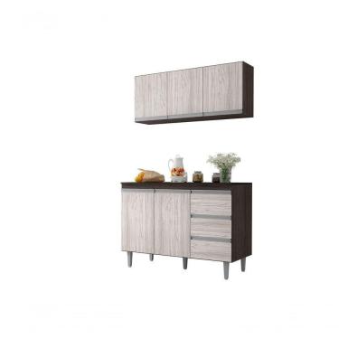 Imagem de Balcão Gabinete Para Pia Andreia E Armário Aéreo Andreia 120 Cm Marrom