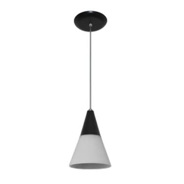 Imagem de Luminária Pendente de Alumínio e Vidro Modelo Cone - Bivolt 110v/220v - Ideal para cabeceira de cama, balcão cozinha americana (Preto)