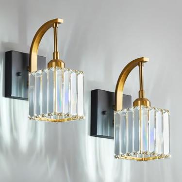 Imagem de FDPBY Arandelas De Parede, Conjunto 2 Luminárias Cristal Preto Dourado, Luminária Moderna Para Banheiro, Corredor E Maquiagem, Fácil Instalação