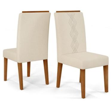 Imagem de Kit 2 Cadeiras De Jantar Estofadas Yasmin Linho Neve Freijo Dj Moveis 