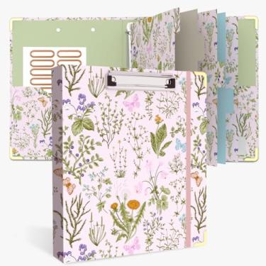 Imagem de Fichário de 3 anéis de 2,5 cm, lindos fichários redondos com 6 divisórias de abas, adesivos de etiquetas, prancheta de baixo perfil com armazenamento, fichário moderno material de escritório escolar