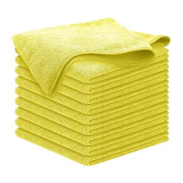 Imagem de Bothyi 10x Panos de limpeza de microfibra Toalha de limpeza para pano de prato úmido e seco Toalha absorvente para pratos, panelas de escritório e lavar, Amarelo