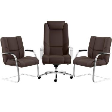 Imagem de Kit Cadeira Presidente Com 2 Cadeiras Fixas Marrom