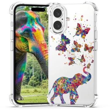 Imagem de BEIMEITU Capa para iPhone 16 Borboleta Elefante Bonita, Capa Móvel Feminina Meninas Design Borboleta À Prova de Choque Capa Protetora Infantil Traseira Transparente para iPhone 16 Mulheres