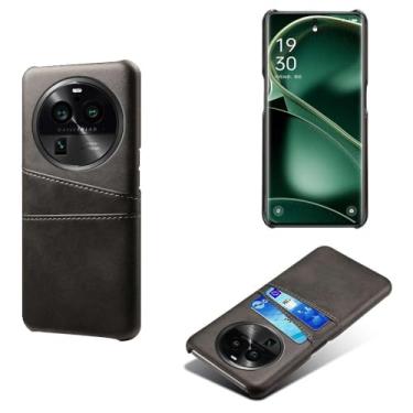 Imagem de Capas Compatível com OPPO Find X6 PRO,Caso de couro PU-Tampa de telefone a prova de choque com 2 slots de cartão,Proteção anti-impressão digital e anti-gota-Black