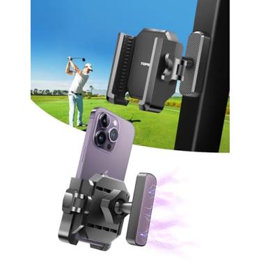 Imagem de TOPGO [Atualizado em 2025] Suporte magnético para carrinho de golfe para carro de clube/EZGO/Yamaha, suporte universal de telefone de até 7 polegadas para iPhone/Galaxy/Pixel, acessórios de golfe para
