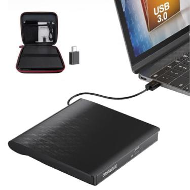 Imagem de ORIGBELIE Unidade externa de CD DVD para laptop, gravador de CD DVD portátil USB 3.0 para MacBook iMac Laptop Desktop PC Windows 11/10/8/7/XP Linux Mac OS com estojo de transporte