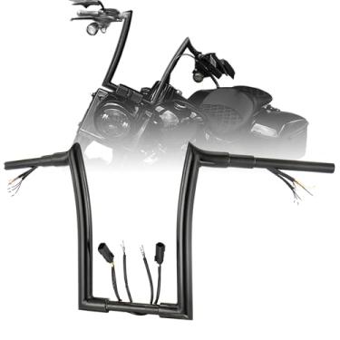 Imagem de Prewired Guidão gordo de 3,8 cm para Harley 2007-2014 Softail/Road King/Dyna/Sportster Meathook Ape Hangers 35.6 cm Rise Pre-wired Bar com CAN-Bus e seta, preto