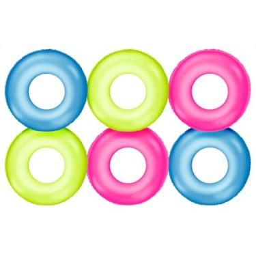 Imagem de Kit 6 Boia Neon Circular Colorida 60cm Infantil Piscina Praia Criança Redondo Brinquedo Inflável (Misto)