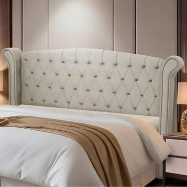 Imagem de Cabeceira Cama Box King Size Estofada Madeira Grécia - D'Julia, Bege