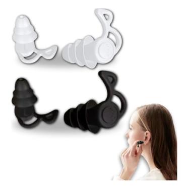 Imagem de Kit 2 Protetores Auriculares de Silicone, Tampão de Ouvido Reutilizável, Branco e Preto