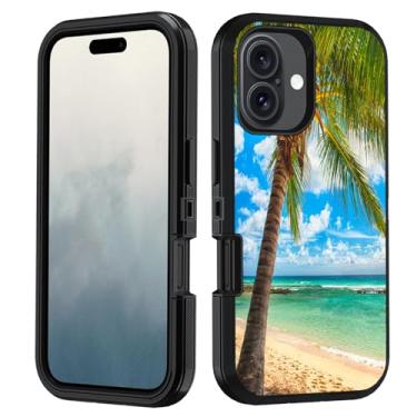 Imagem de FVAENDHIO Capa para celular 17, capa protetora para celular 3 em 1 híbrida à prova de choque à prova de choque para telefone 17 (6,3 polegadas, 2025), tropical paradise, praia, palmeiras
