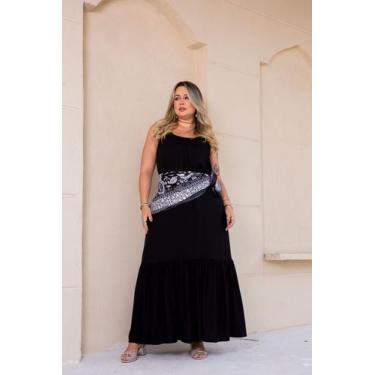 Imagem de Vestido Longo Livia Viscose Plus Size PRETO - Domênica Solazzo, Preto,