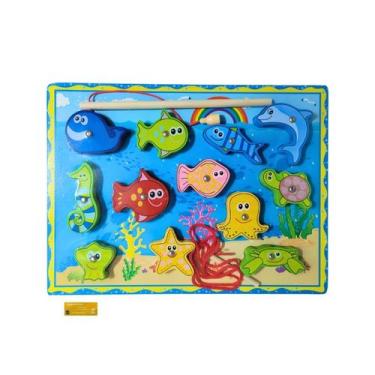 Imagem de Pescaria Divertida e Alinhavo Animais do Mar e Oceano MDF 13 Pecas Toy