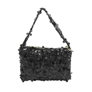 Imagem de BOLLEY JOSS Mini bolsa feminina com lantejoulas brilhantes brilhantes para noite bolsa clutch de pulso bolsa triangular com glitter, Preto deslumbrante, One Size