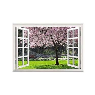 Imagem de Falsas Janelas Paisagens Impressões em Tela-Árvore flores rosa-Quadro Arte Moderna-Natureza Pintura Decoração Parede 20x30cm Sem Moldura