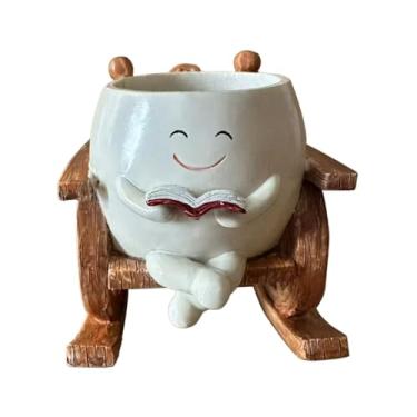 Imagem de IEUDNS Vaso de flores para cadeira de balanço, vaso de resina decorativo fofo para plantas, enfeite de mesa para escritório, quarto, pátio, peitoril da, Branco