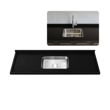Imagem de Pia de Cozinha 100cm Granito Preto Aracruz Cuba Inox Rasa - Rainha dos