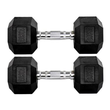 Imagem de Par Halteres 10kg + 10kg Dumbbell Sextavado Emborrachado Pegada Cromada Gallant (GDb10F3B-Pt)
