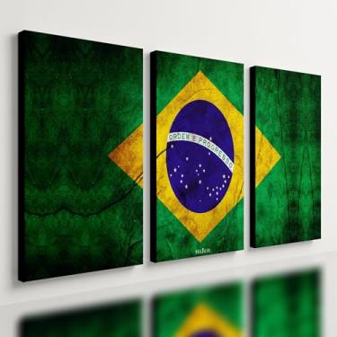 Imagem de Kit 3 Quadro Decorativo Bandeira Brasil Patriota Sala Quarto (40x28cm)