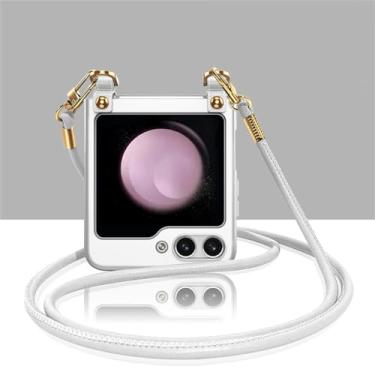 Imagem de Capa de telefone com cordão crossbody para Samsung Galaxy Z Flip 5 Flip5 5G capa dura galvanizada, prateada, para Galaxy Z Flip5