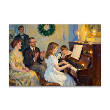 Imagem de Apresentação de piano, arte em tela de Natal inspirada no impressionista, decoração de parede quente para férias com pinceladas suaves para casa 30 x 45 cm sem moldura