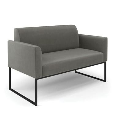 Imagem de Sofá Namoradeira Base Industrial Preto Marisa Suede Cor Grafite - D'Ro