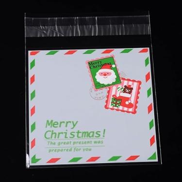 Imagem de 95 peças de sacos de celofane OPP com tema natalino, retangular, adesivo resselável, plástico, celofane, para doces, pequenos sinos, joias, presentes decorativos, 13 x 9,9 cm