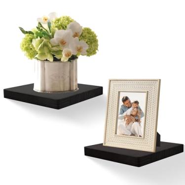 Imagem de FURAOMEILI Prateleiras flutuantes para parede, conjunto de 2 prateleiras quadradas de madeira maciça de 20 cm, pequena prateleira decorativa de parede para banheiro, quarto, sala de estar e cozinha