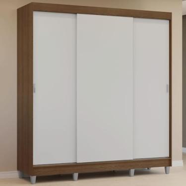 Imagem de Guarda-roupa Casal com Pés 3 Portas de Correr Rustic/branco Reno Madesa