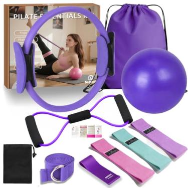 Imagem de Nuplot Kit essencial de Pilates para mulheres - Melhor kit de ioga e pilates para exercícios em casa com anel de Pilates e conjunto de bolas, faixas de bumbum, faixa de resistência de figura 8, faixas