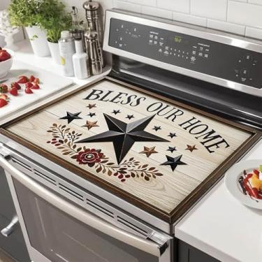 Imagem de HOMETITUTE Capas superiores de fogão para fogão elétrico 71 x 50 cm protetor de fogão de vidro resistente ao calor capas de bancada RV tapetes de secagem de pratos Bless Our Home Star Design