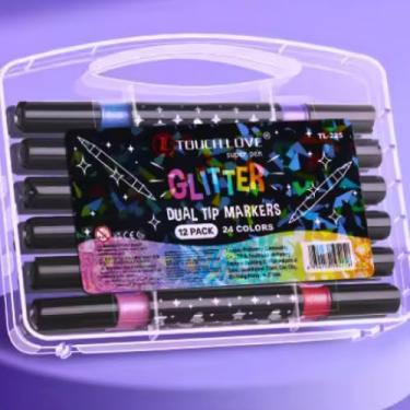 Imagem de Canetas Dual Brush Glitter Ponta Dupla 12 Canetas Com 24 Cores Diferenciadas