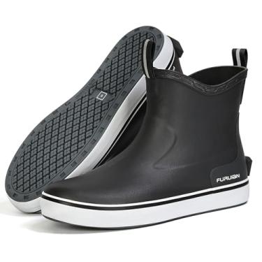 Imagem de Furuian Botas femininas à prova d'água até o tornozelo botas de borracha para pesca ao ar livre Chelsea botas de jardim, sapatos de trabalho para passeios de barco, acampamento, agricultura, Preto, 40