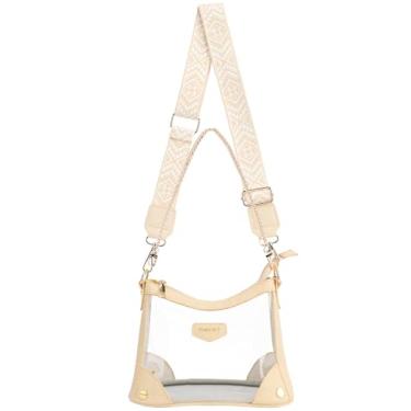 Imagem de TINYAT Bolsa transparente transparente para eventos de estádio para mulheres com alça larga ajustável bolsa de ombro transparente para esportes, Bege/T5214